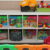 toy shelf with toy barricade