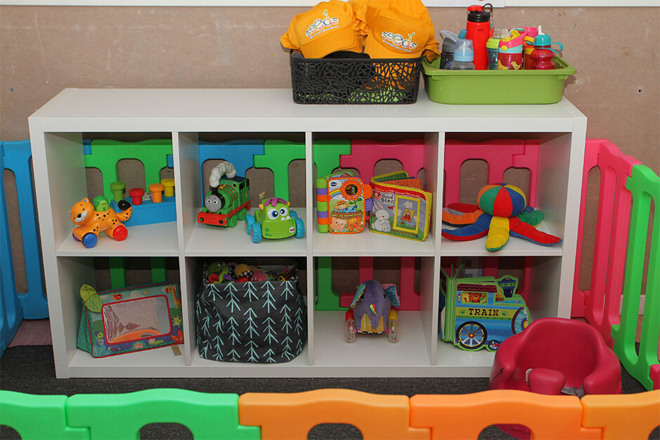 toy shelf with toy barricade